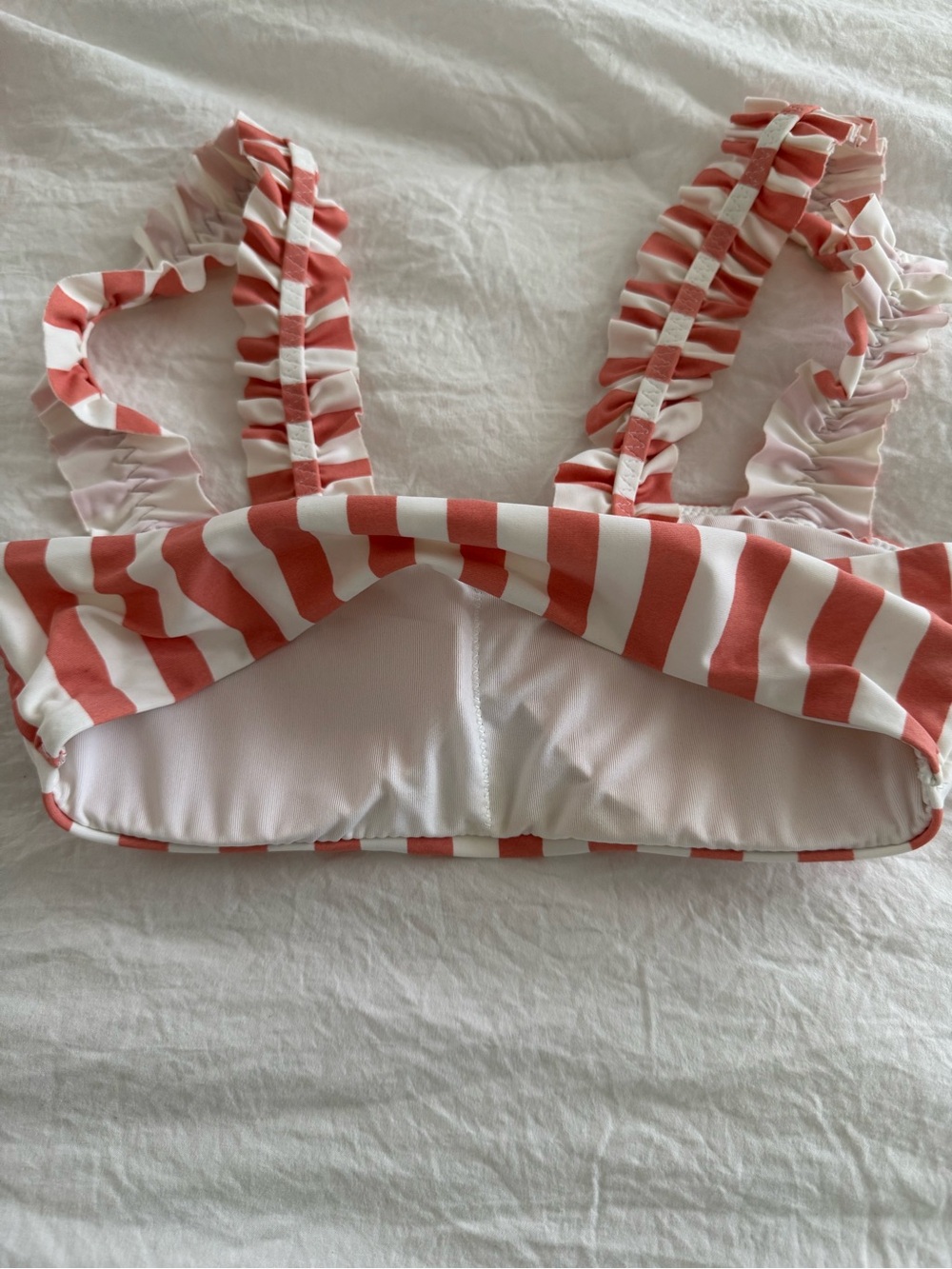 Aerie Striped Ruffle Strap Bikini Set - Coral & White - Picture 7 of 8